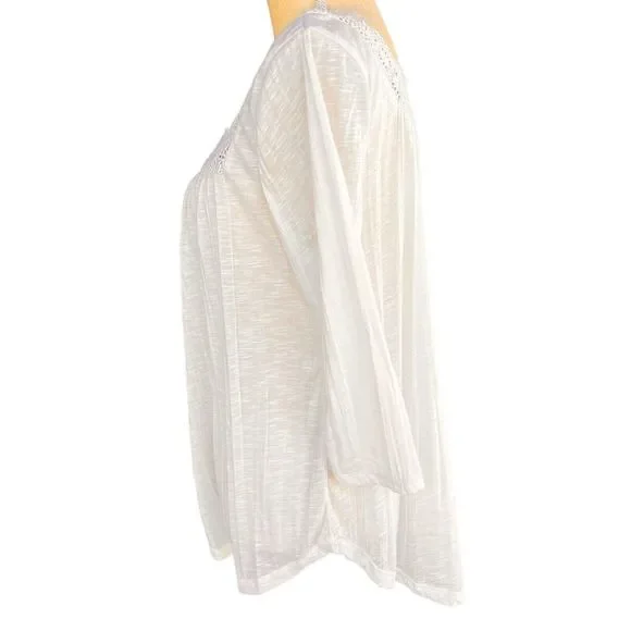 L.A. HEARTS Women's Blouse Ivory Boho Large Crinkle-Rayon 3/4 Sleeve Square Neck - Picture 2 of 14